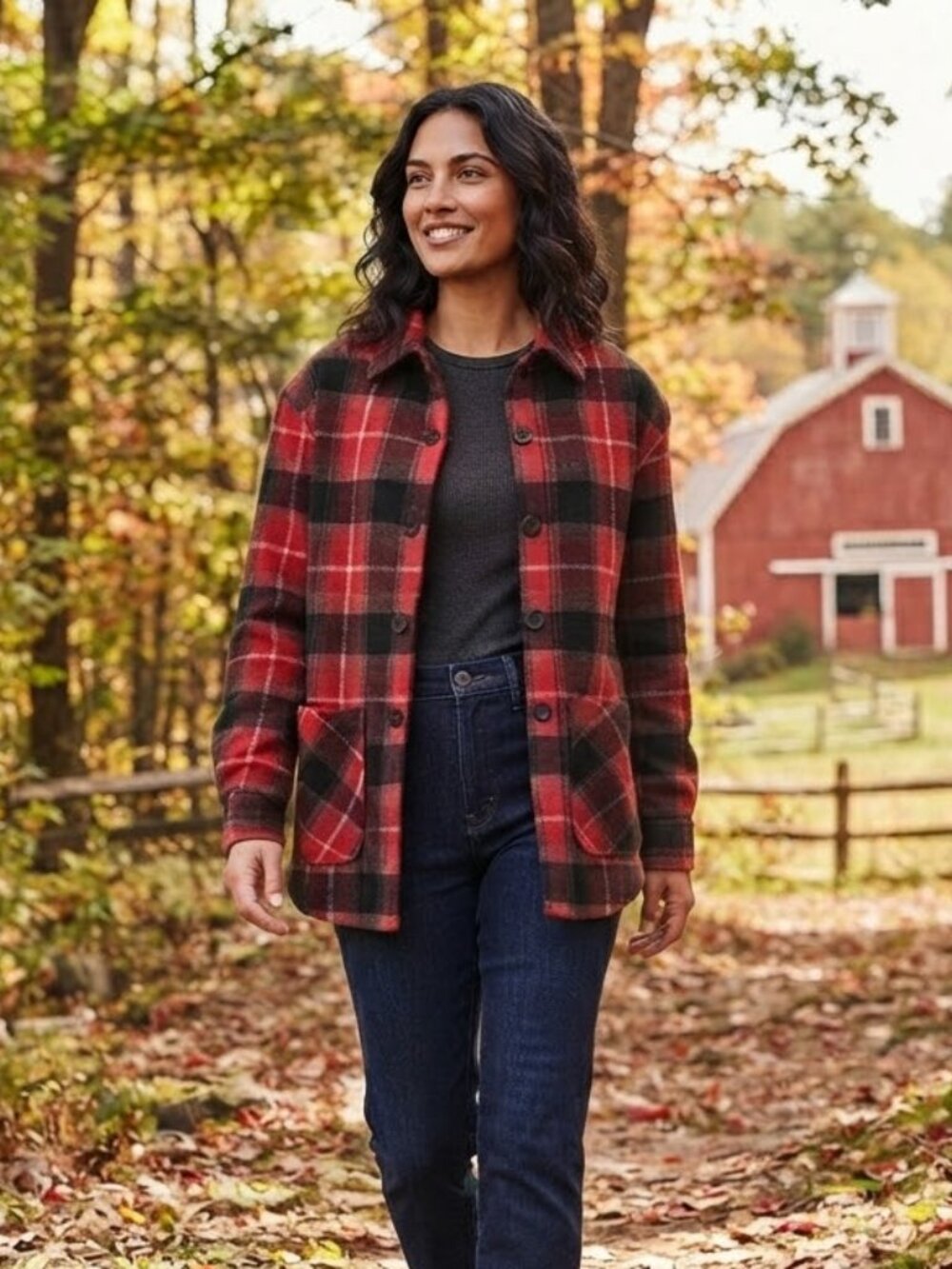 Shacket Red Black Gray Plaid Soft Fall Jacket with Pockets Size SP